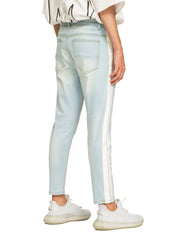 Light Indigo Cropped Jeans/White Stripe