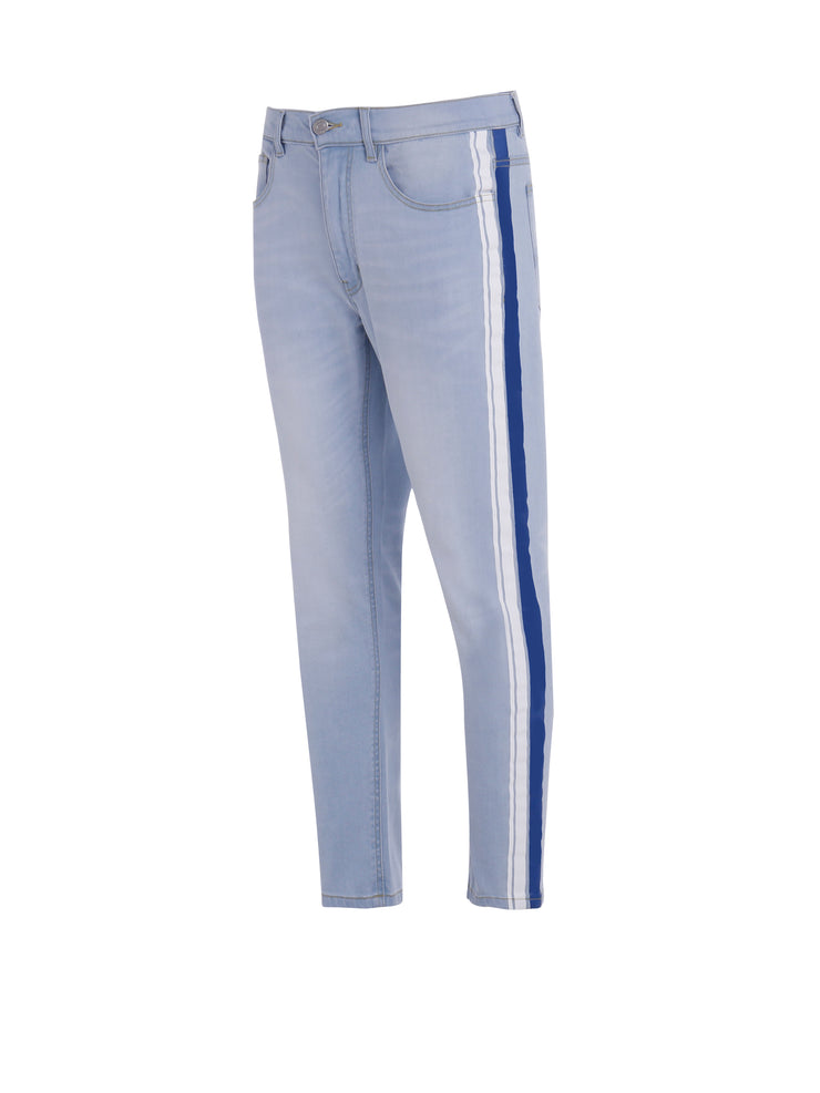 Light Indigo Strech Capri Jeans/White And Blue