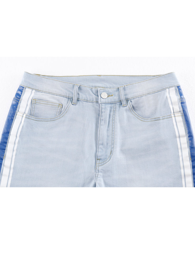 Light Indigo Strech Capri Jeans/White And Blue