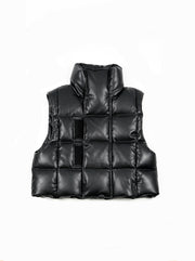Velcro Placket Leather Down Vest